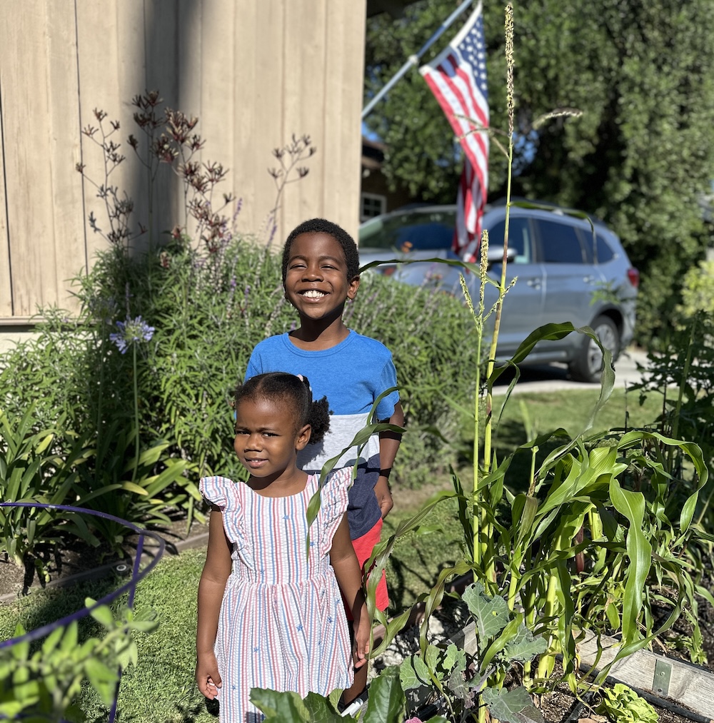Anderson kids in the garden